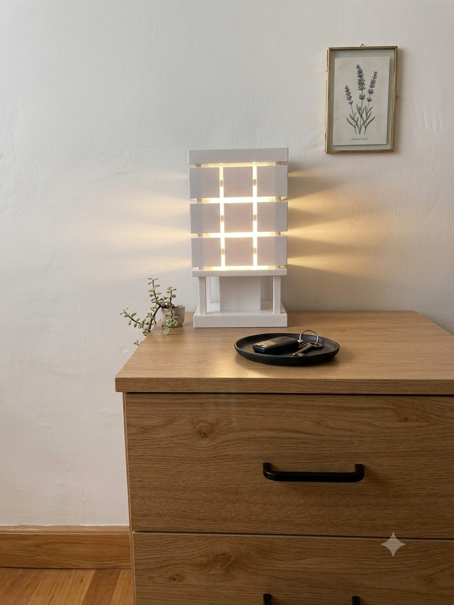 Lampe de Chevet Design Cubique – Artisanale & Écoresponsable