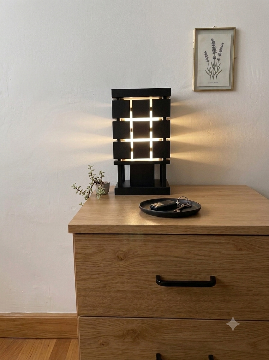 Lampe de Chevet Design Cubique – Artisanale & Écoresponsable