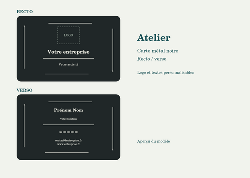 Carte métal personnalisée — Atelier — aperçu de personnalisation