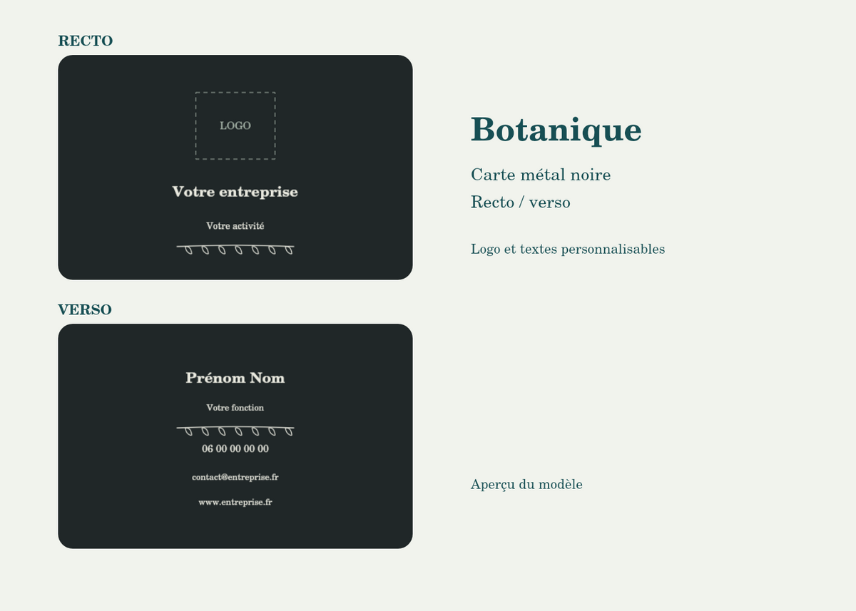 Carte métal personnalisée — Botanique — aperçu de personnalisation