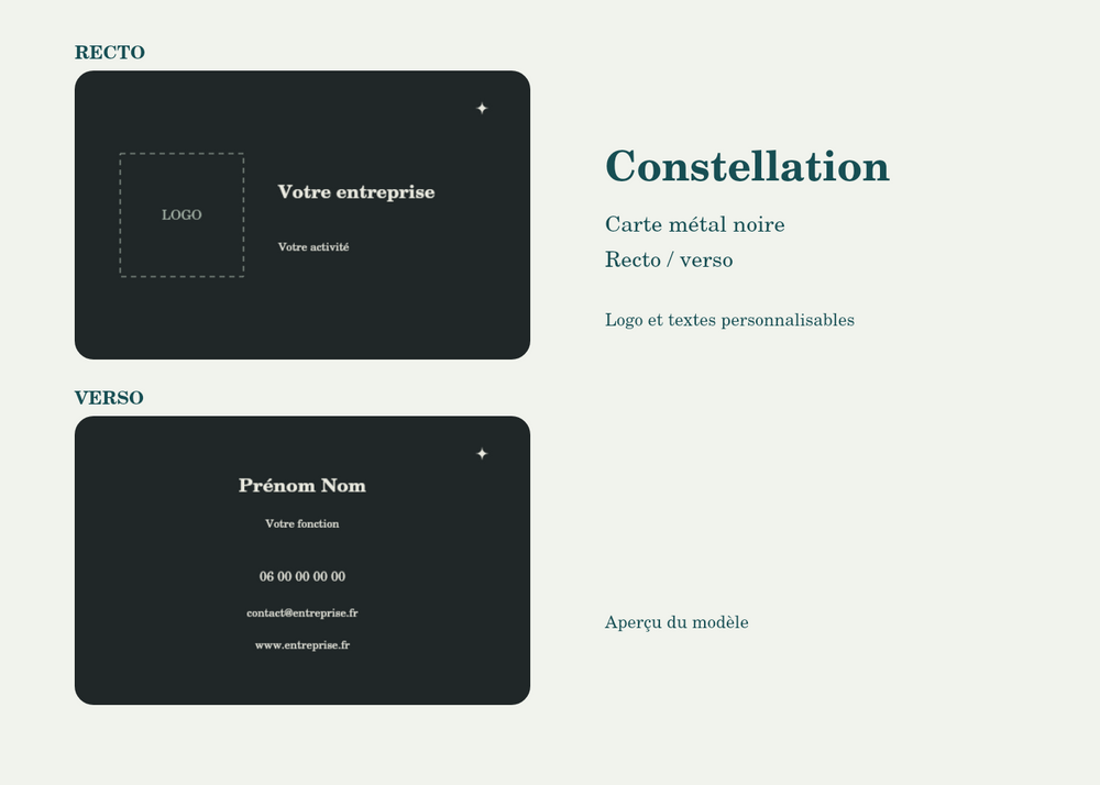 Carte de visite en métal noir personnalisée — Constellation