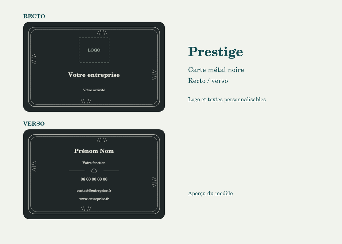 Carte métal personnalisée — Prestige — aperçu de personnalisation