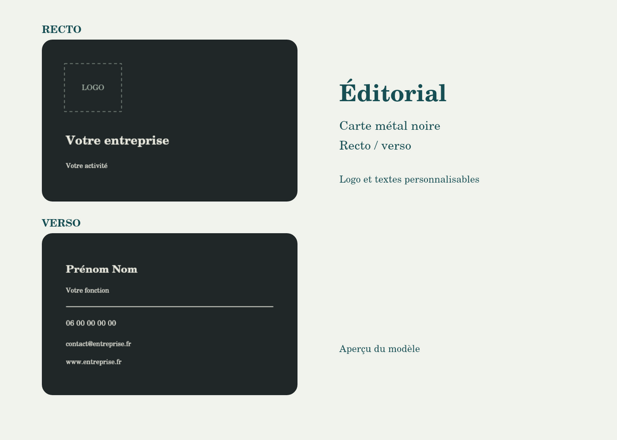 Carte métal personnalisée — Éditorial — aperçu de personnalisation