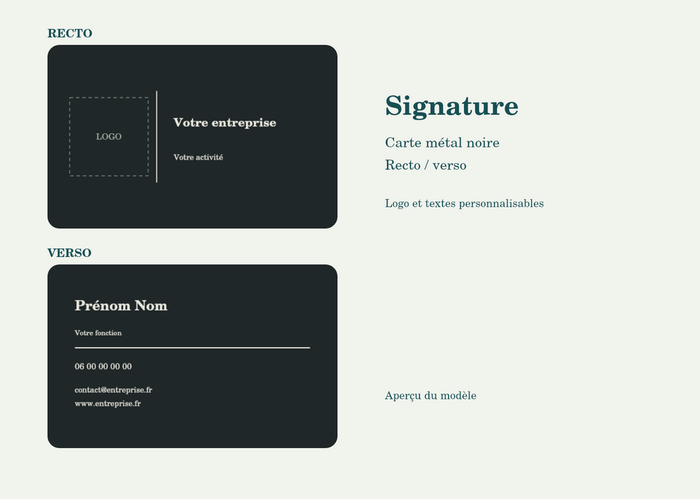 Carte de visite en métal noir personnalisée — Signature